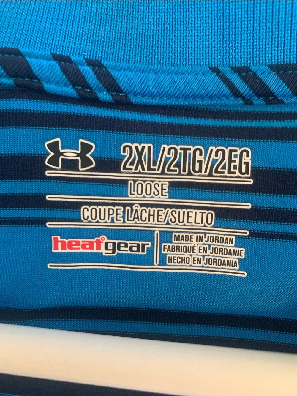 Under Armour Men's Bright Blue Striped Polo with Black Accents - Picture 7 of 8
